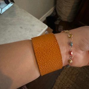 Leighelena Stingray Cuff Bracelet - Tan - Gold Accent Buckle